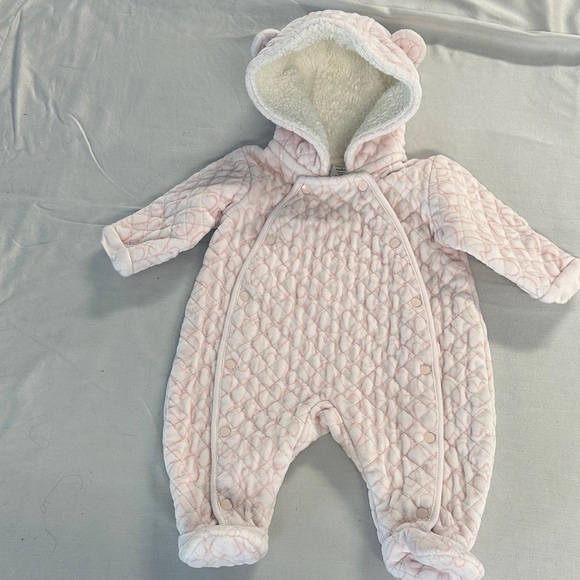 Nordstrom Pink Quilted Baby Footie Bunting Bag with Bear Ears - Picture 1 of 6